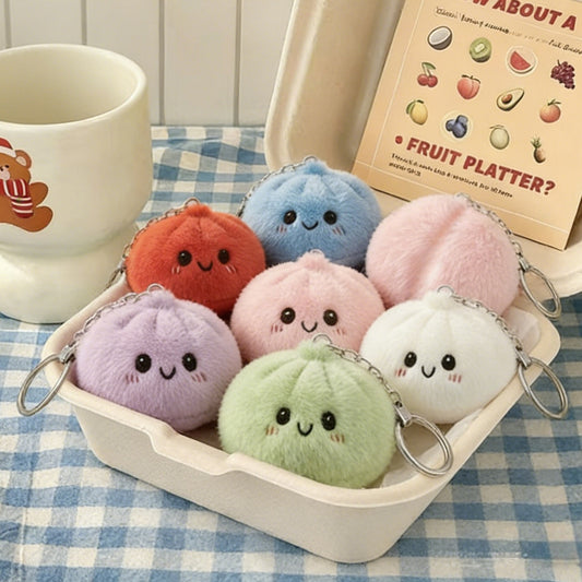 New Cute Soup Dumpling Plush Squeeze Stress Relief Keychain Gift