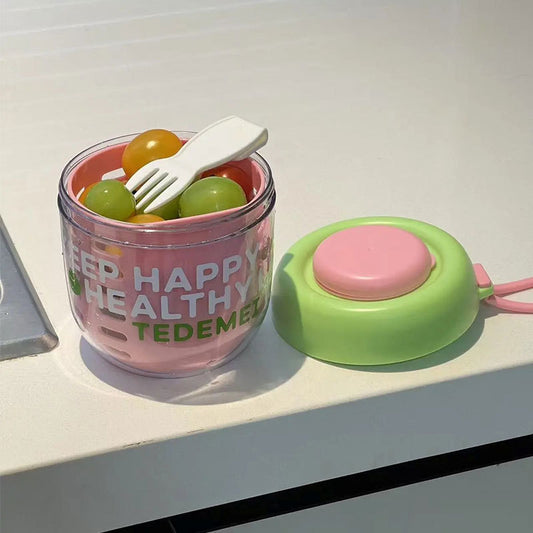 Double-Layer Portable Salad Fruit Cup with Lid
