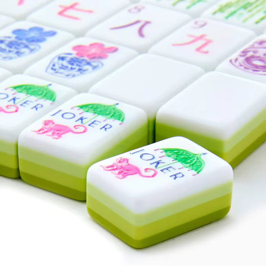 Apple Green Acrylic Hand-Rubbed Mahjong Tile Set
