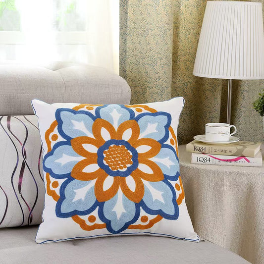 Pastoral Embroidered Floral Lumbar Pillow Cover
