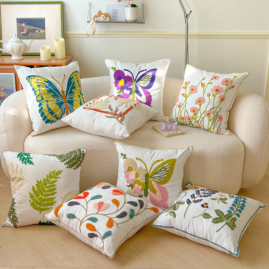 Towel Embroidered Pastoral Floral Cushion