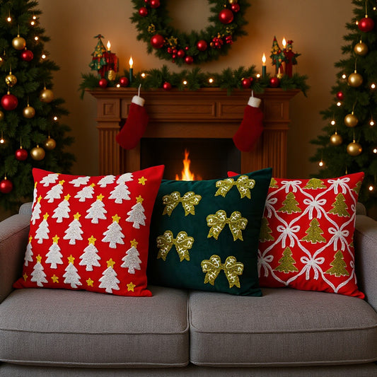 Christmas Embroidered Velvet Decorative Pillow Covers