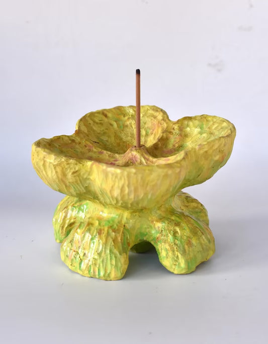 Hand-Carved Wooden Floral Incense Holder