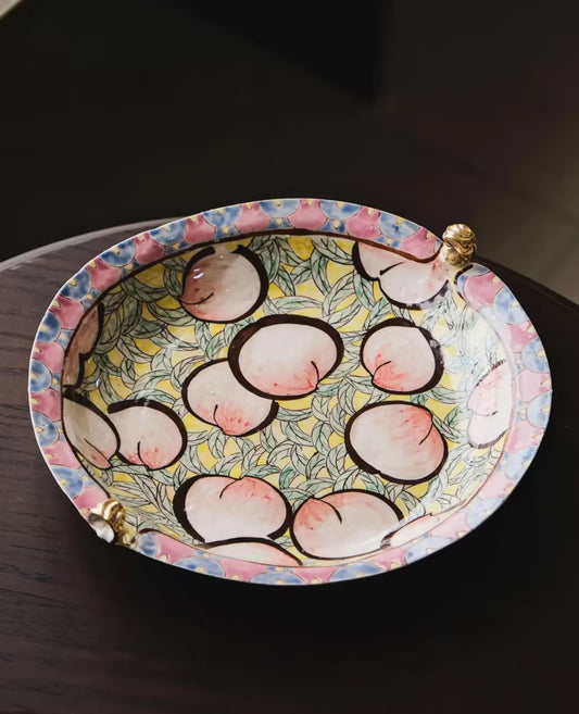 Vintage Peach Oil-Painting Ceramic Plate